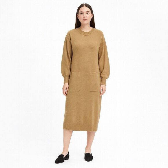 ANNA KAY Dresses & Skirts - ANNA KAY sweater dress knit wool blend patch pockets midi long sleeve tan 2